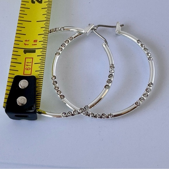 Silver Rhinestone Hoop Earrings • Sparkly Crystal Accent Hoops • NWT - Picture 13 of 15
